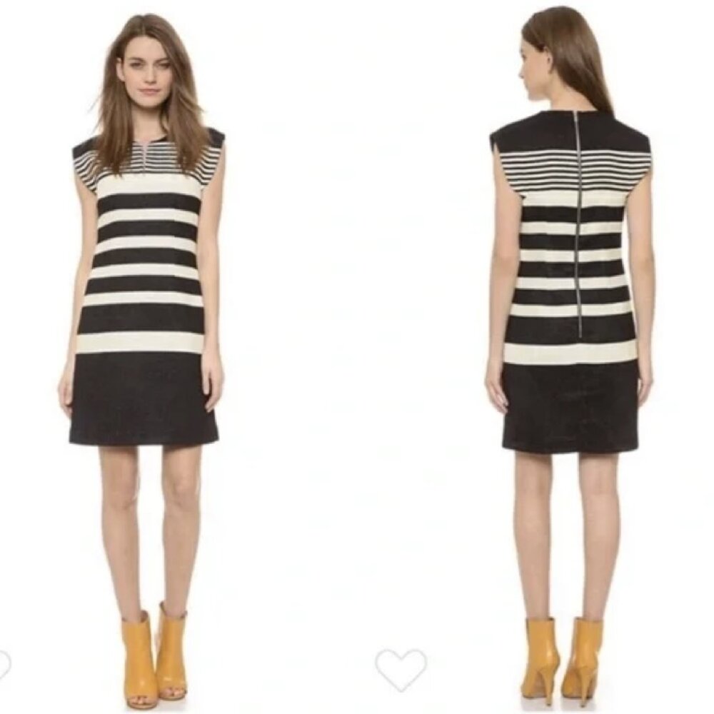 Derek Lam Black and White Striped Knee-Length Zip Up Dress Size 4